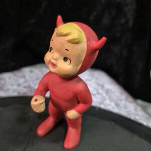 RARE Devil Pixie Elf Miniature 1950s Cutie With Blonde Hair & Red Suit - Japan